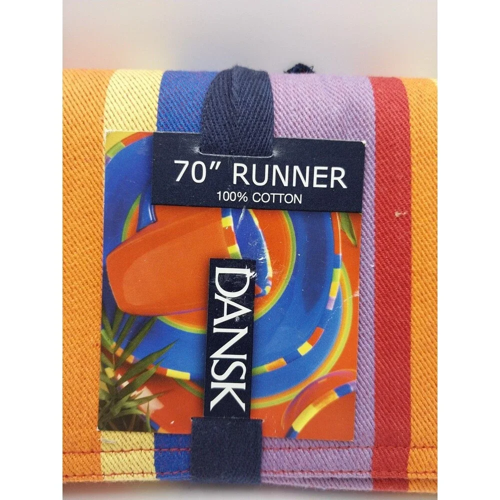 Vintage Dansk Antigua Rainbow Stripe Table Runner 70 inch 100 Percent Cotton NWT